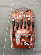USB 2.0 Device Cables, 2-6 ft, 1-10 ft Cable USB A Plug to B Plug Berkley Jensen