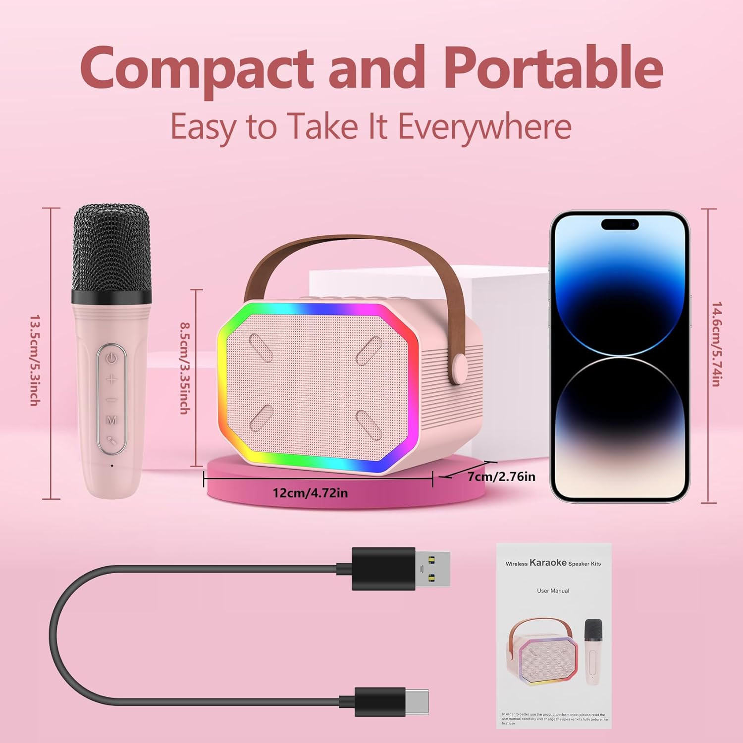 Karaoke Machine for Kids, Portable Bluetooth Speakers with Wireless Microphone K