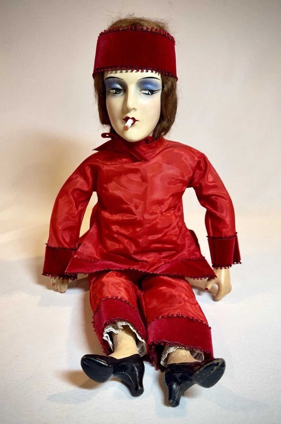 Antique 1920s Boudoir Flapper Doll 21&rdquo; Art Deco Cigarette 