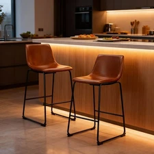 Bar Stools 26" Set of 2 Counter Height PU Leather Chair with Back for Kitchen