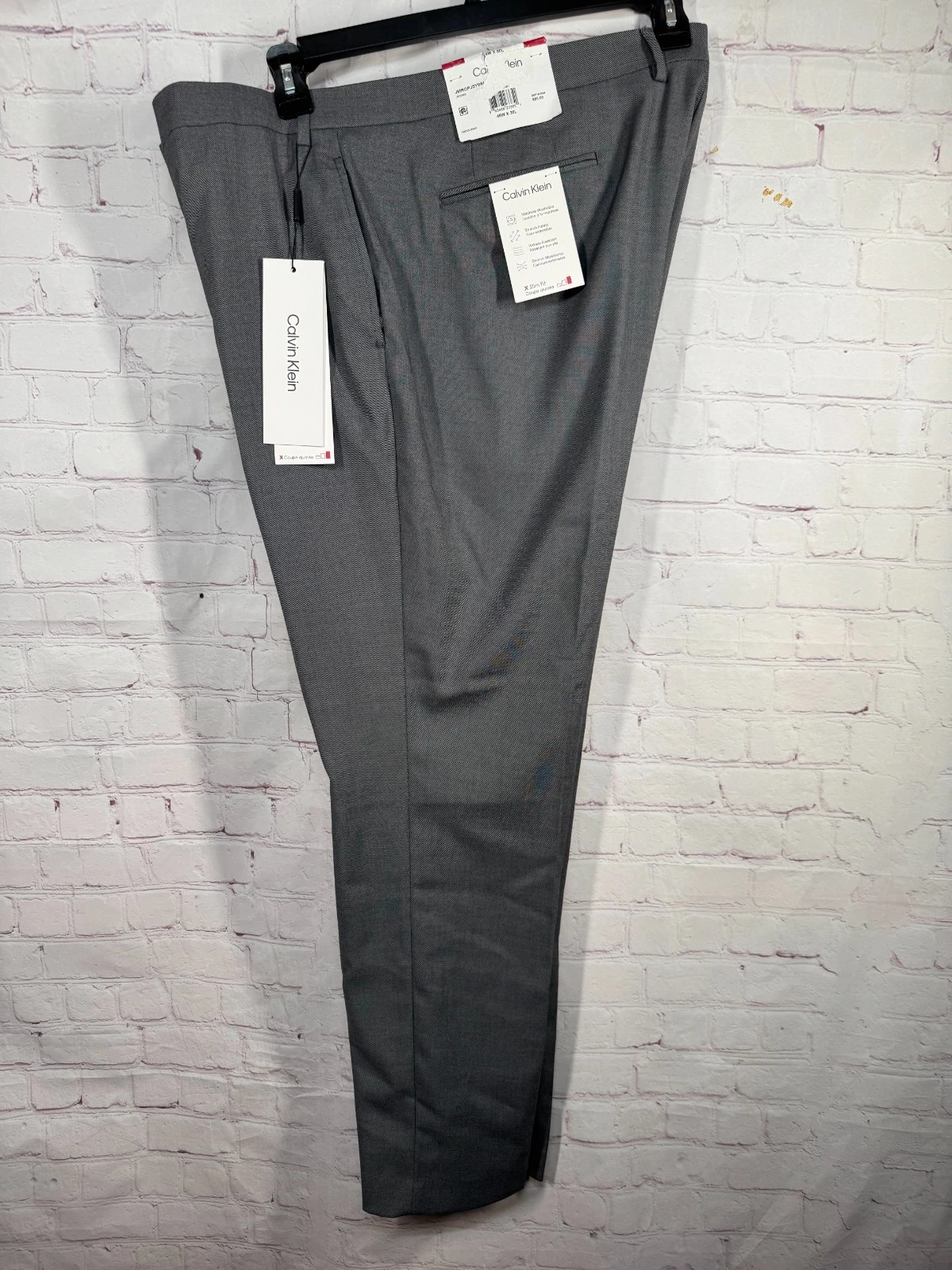 $95 NEW CALVIN KLEIN Mens Gray SLIM FIT STRETCH Dress Pants/Slacks 46x30