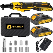 21V Cordless Electric Ratchet Wrench 3/8" Set, 45 Ft-lbs 400 RPM - 2 Batteries