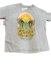 NWT Simply Southern Oversized M/L Boxy Cut  Graphic Butterfly Tee Shirt Silver