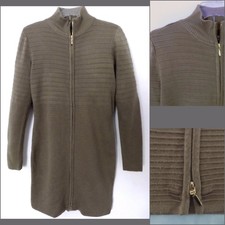 Calvin Klein Sweater dress M Taupe brown Ribbed Full  zip Mock T-neck Tan L/S