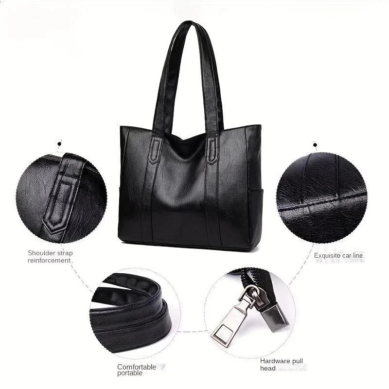 Women Extra Large Casual Soft Leather Handbag Shoulder Shopper Bag Tote - Image 2 of 4