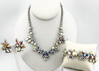 Weiss Aurora Borealis Rhinestone Choker Bracelet & Earrings Demi-Parure Floral — photo 1