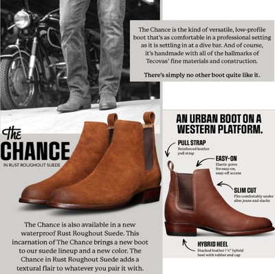 Tecovas The Chance Rust Suede Chelsea Boots Men\'s 9 / Women’s 11 Wide Tecovas The Chance Rust Brown Suede Urban Chelsea Boots Mens  main image 3