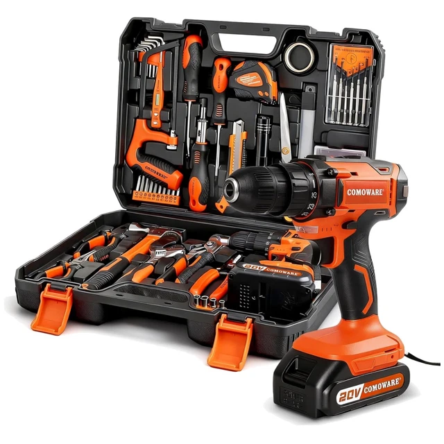 120Pc Household Tool Set with 20V Cordless Drill