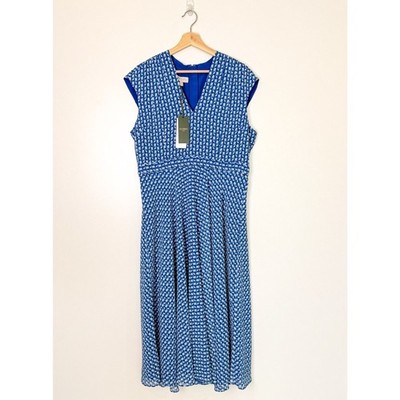 NWT Hobbs London Lucy Blue Geometric Midi Fit Flare Dress Sz 12 Kate  Middleton | eBay