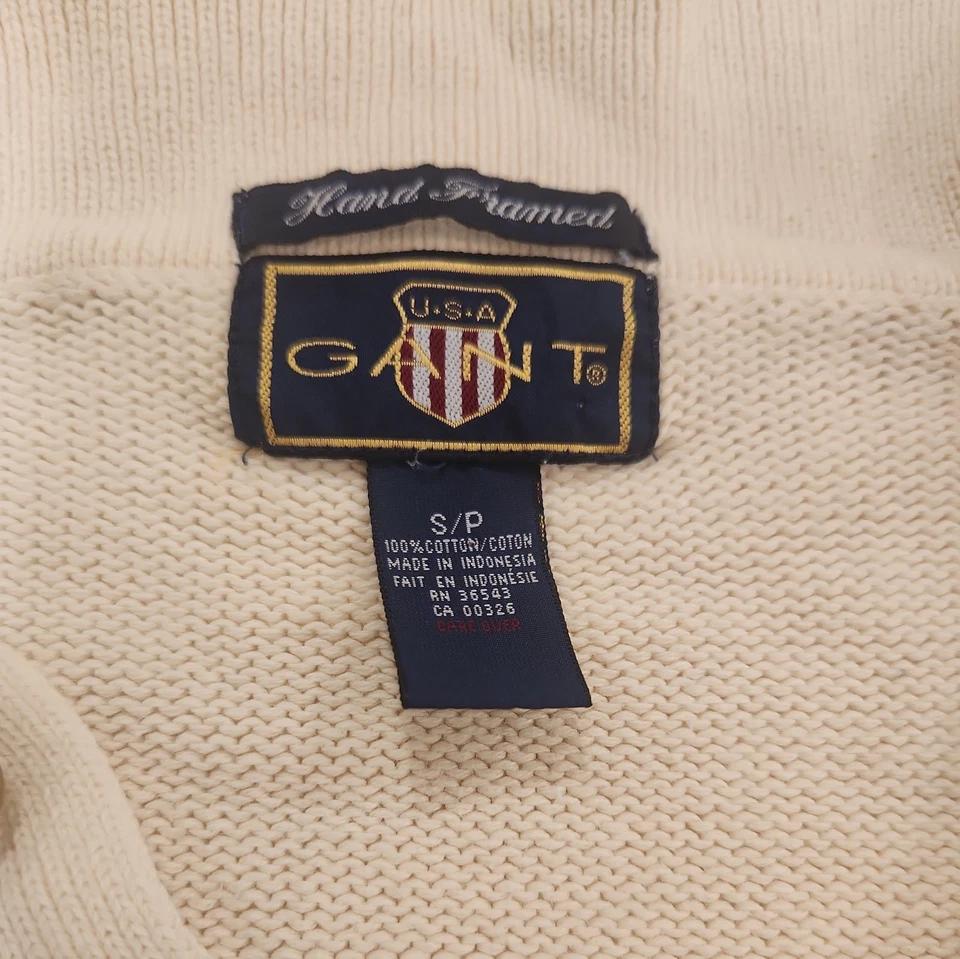 Suéter tejido con cable S vintage Gant para hombre en beige Grandpacore años 90 enmarcado a mano Foto 3 de 4