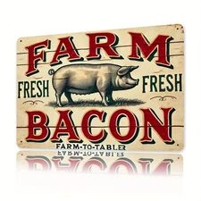 Farm Fresh Bacon" Vintage Tin Metal Signs Rustic Iron Wall Decor with Pig Illust