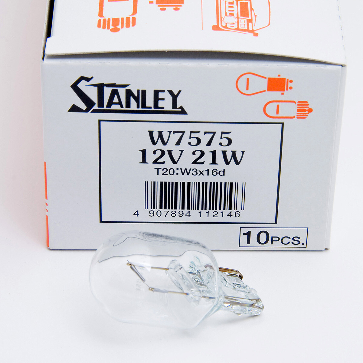 Stanley W7575 12V 21W T20 W3X16D Clear Auto Bulb, Made in Japan
