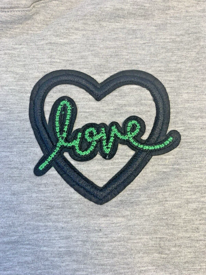 Timing Hoodie Sweatshirt Womens L Gray Black Heart Lovecore Gorpcore - Image 2 of 4