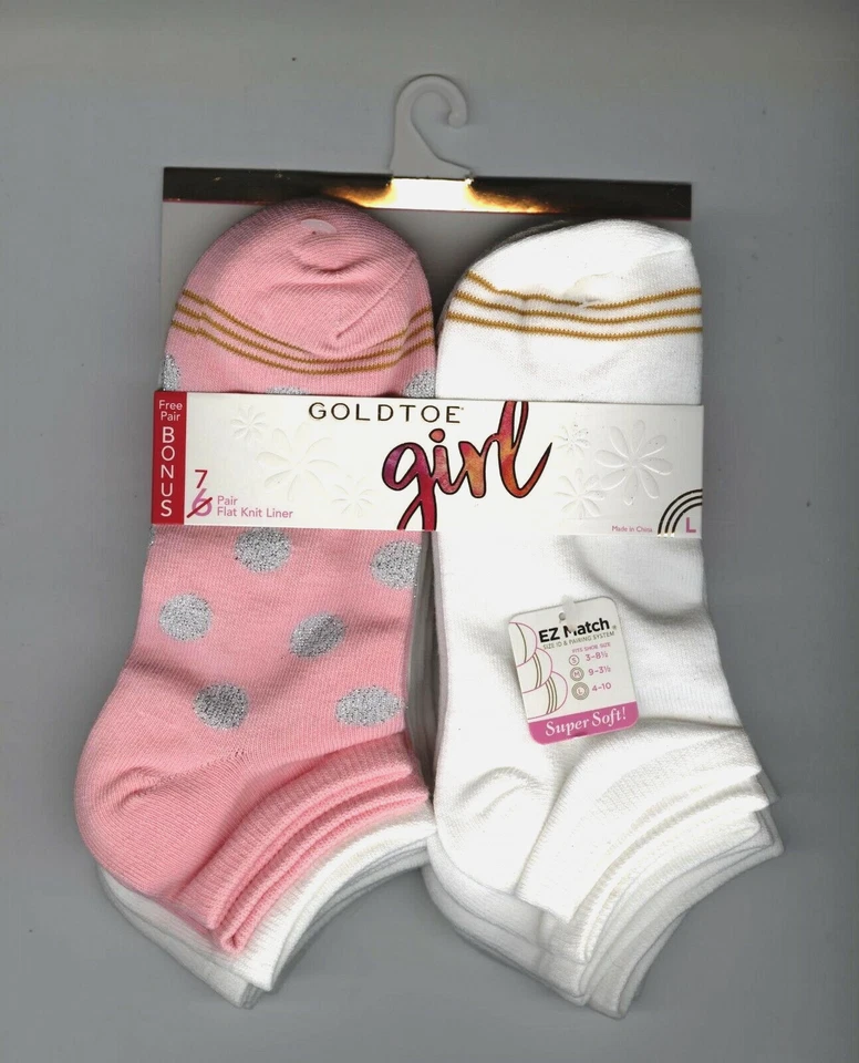Gold Toe Girls' Seven-Pack Flat Knit Liner Socks SZ Large Girls' Shoe SZ 4-10 - Image 3 of 4
