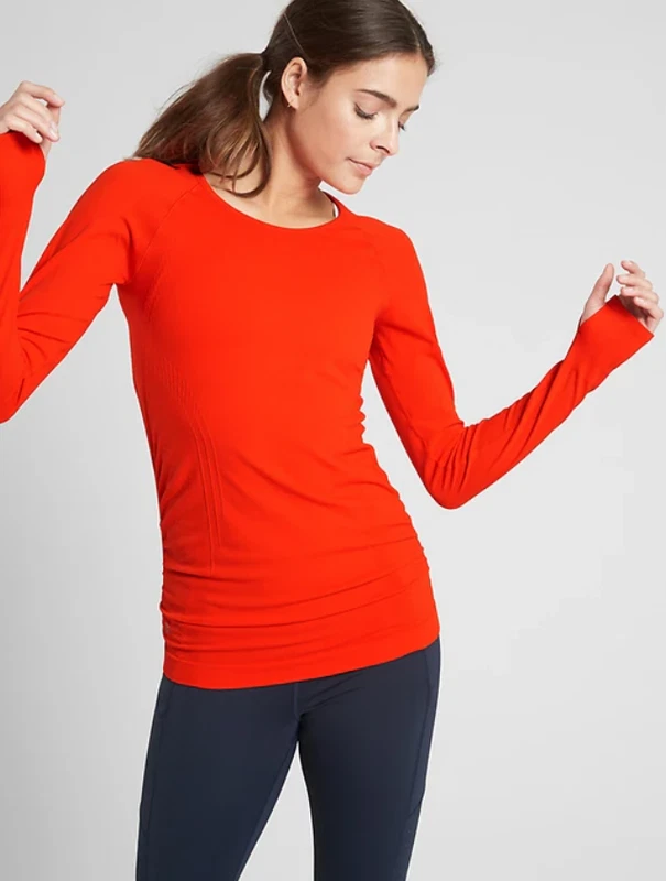 athleta speedlight seamless ruched wool blend athletic shirt
