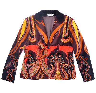 Renzo Multicolor Paisley Floral Cotton Blazer Jacket Womens sz EUR 40 / US Large