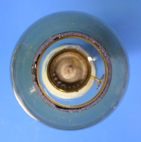 Vintage SMALL GLASS OIL KEROSENE LAMP Milk Glass Column Base Amber Globe 8.5 In - Picture 4 of 9