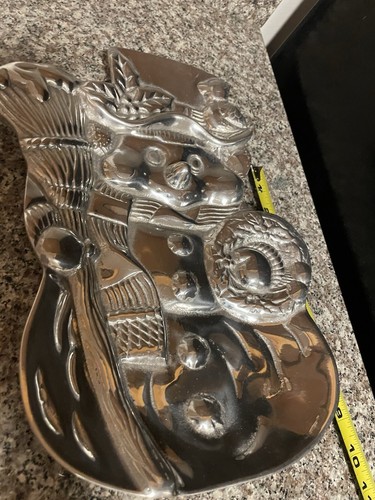Vtg Pewter Snowman Silver Decorative Dish Platter Made In Mexico Holiday Wreath - Picture 6 of 20