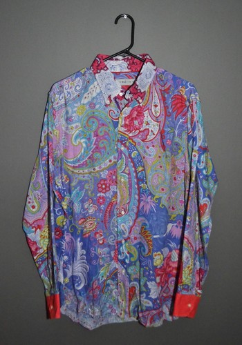 Camisa Etro Italia Lino Paisley Estampado Animal Mitológico 43 L XL - Imagen 2 de 14