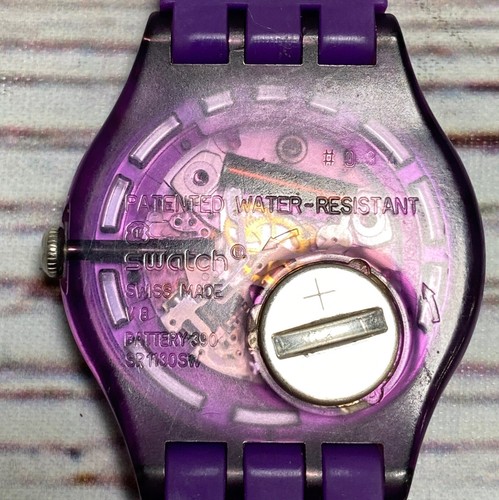 2010 Swatch PURPLE REBEL Watch Swiss Analog Quartz Day Date Water Resist WORKS - Picture 9 of 10