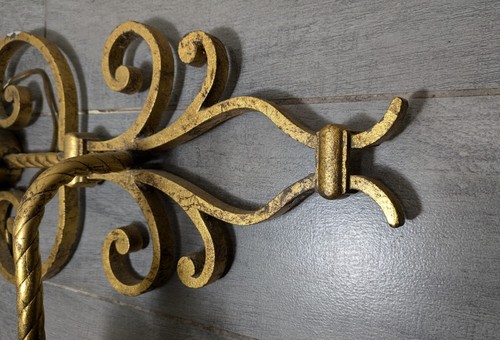 Vintage Gold Gilt Wrought Iron 2-Light Wall Sconce Italian Hollywood Regency E57 - Picture 14 of 24