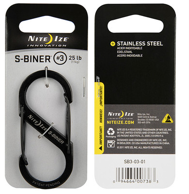 Nite Ize S-Biner schwarz Edelstahl Größe #3 (3''), Karabiner