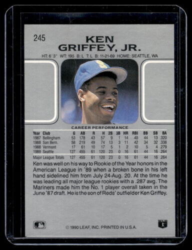1990 Leaf Ken Griffey Jr. #245 Seattle Mariners - Foto 2 di 2