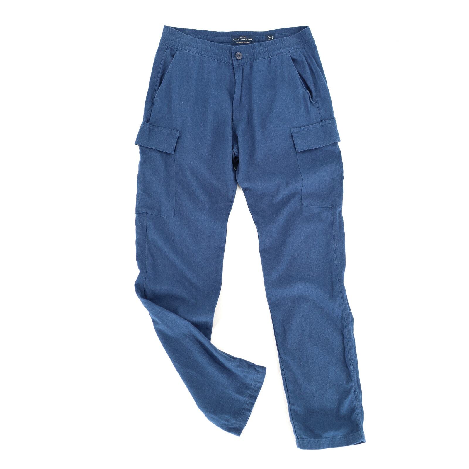 Lucky Brand Women Blue Linen/Viscose Casual Pull Up Relaxed Cargo Pants Size 30