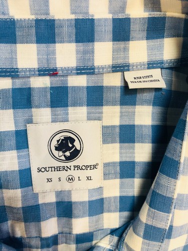 Southern Proper Womens Medium Gingham Popover 1/2 Button Blue White Shirt New - Picture 3 of 6
