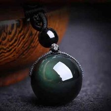 Rainbow Obsidian Pendant Necklace 16mm Healing Amulet Crystal Luck Charm Jewelry
