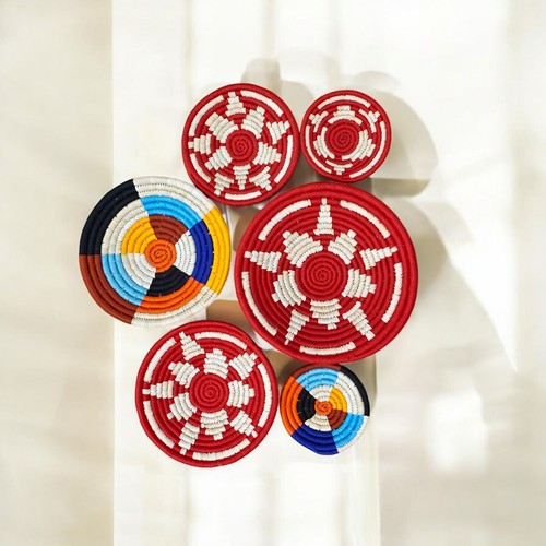 Cestas de bambú tejidas a mano de ratán Sabai hierba bohemia decoración del hogar arte de pared 6 piezas - Imagen 3 de 5