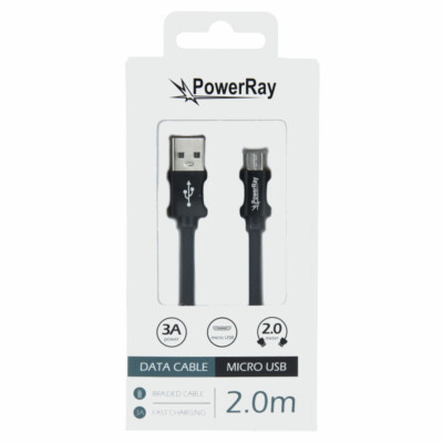 PowerRay Kabel, Data Cable, PR-DCUM200TBK, USB/MICRO USB, 2.0m, Textile, black