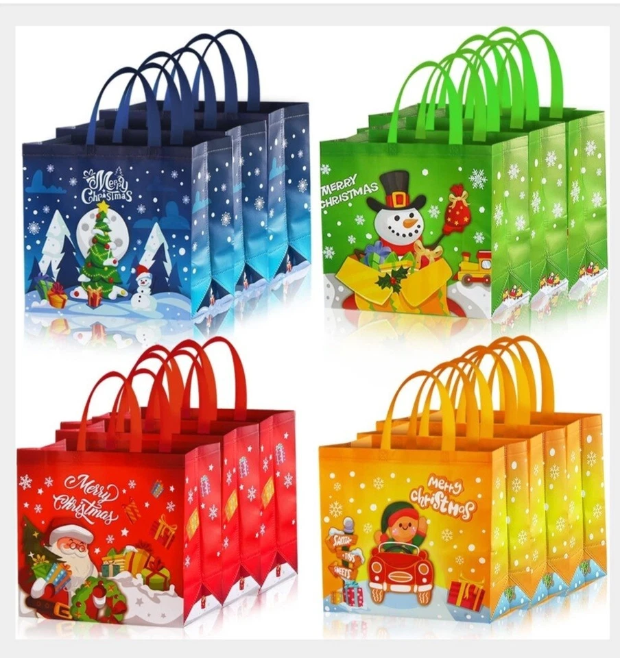 VEYLIN Set Of 12 Large Christmas Gift Bags with Handles Reusable