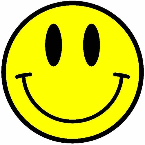 x3 95mm Yellow Happy Face circular vinyl stickers retro acid dance house laptop  - Afbeelding 1 van 1