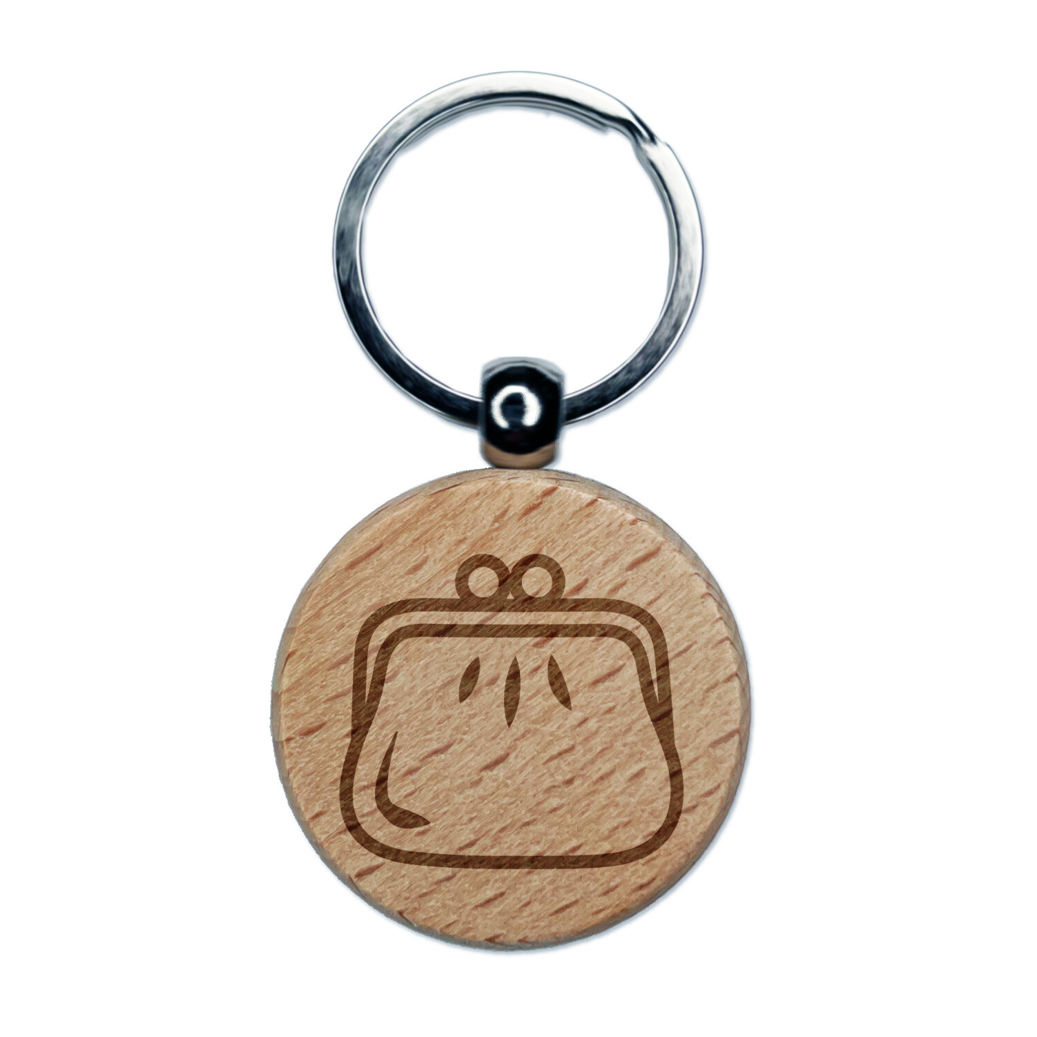 Coin Purse Engraved Wood Round Keychain Tag Charm