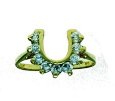 New 14k Solid Yellow Gold Ladies Ring Horse shoe Round Cubic Zircon 2.2 Gr