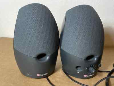 Labtec Spin-55 Computer Stereo Speakers Pair Black w/Power Adapter PERFECT SIZE!