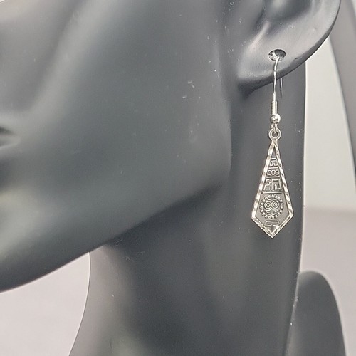 Vintage 950 Silver Mexican Aztec Dangle Drop Earrings Hook 1.5" Ornate Detailed - Picture 6 of 14