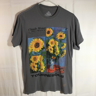 Claude Monet Tournesols Tee Shirt Adult S Art Sunflower Gray 