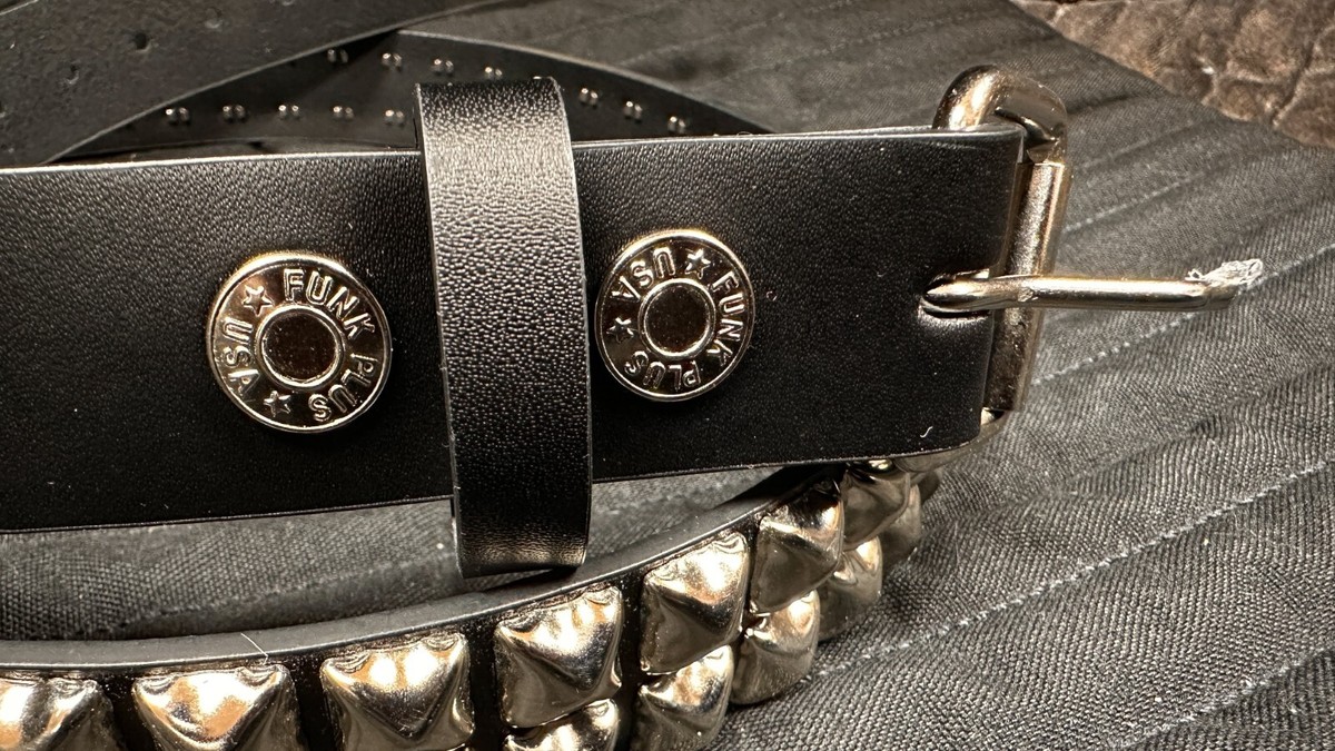 小物 used studs design real leather belt Large Round Stud Belt Genuine Leather Three Row Rock Goth