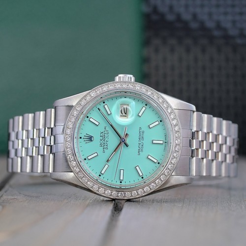 ROLEX MENS DATEJUST GOLD & STEEL TURQUOISE DIAL DIAMOND BEZEL 36MM WATCH 16014 - Picture 2 of 22