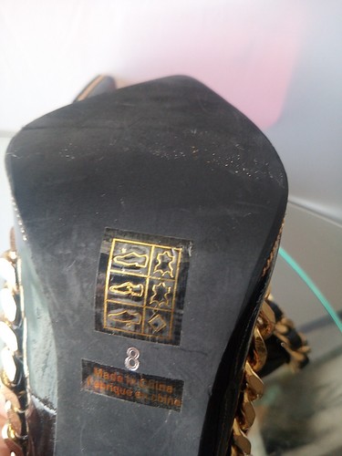 Pompa punta a maglia Jeffrey Campbell nera in pelle verniciata tacco oro taglia 8 - Foto 9 di 10