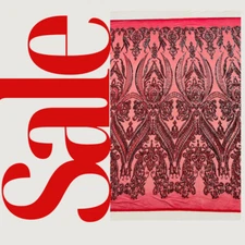 Damask Design Sequins Embroider 4 Way Stretch Mesh Fabric By Yard