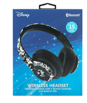 Disney Mickey Mouse Foldable Bluetooth  Over-Ear Headphones, Black/White/Gray