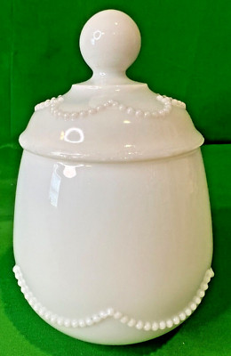 RARE VINTAGE HEISEY OPAL BEAD SWAG SUGAR STASH BOWL, Dome Cover, All White!