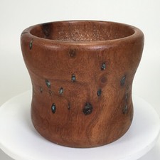 Hand Turned Wood Vase Bowl Pencil Holder Faux Turquoise Details