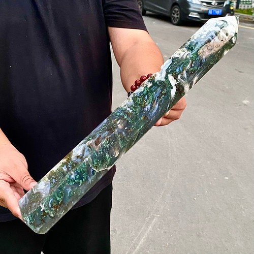 5.86LB Natural water grass agate wide column Obelisk quartz crystal sample colu - 第 4/12 張圖片