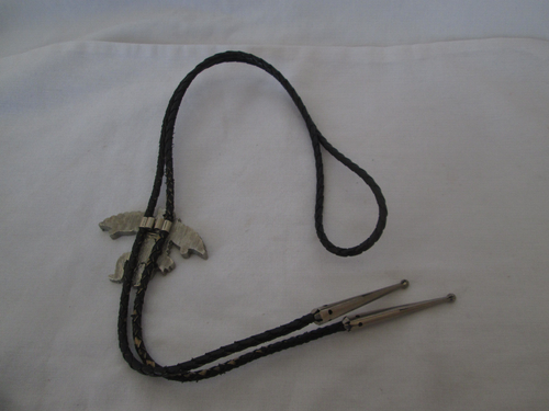 Cravatta BOLO cerimoniale ballerina aquila vintage intarsiata pelle smaltata turchese - Foto 4 di 5