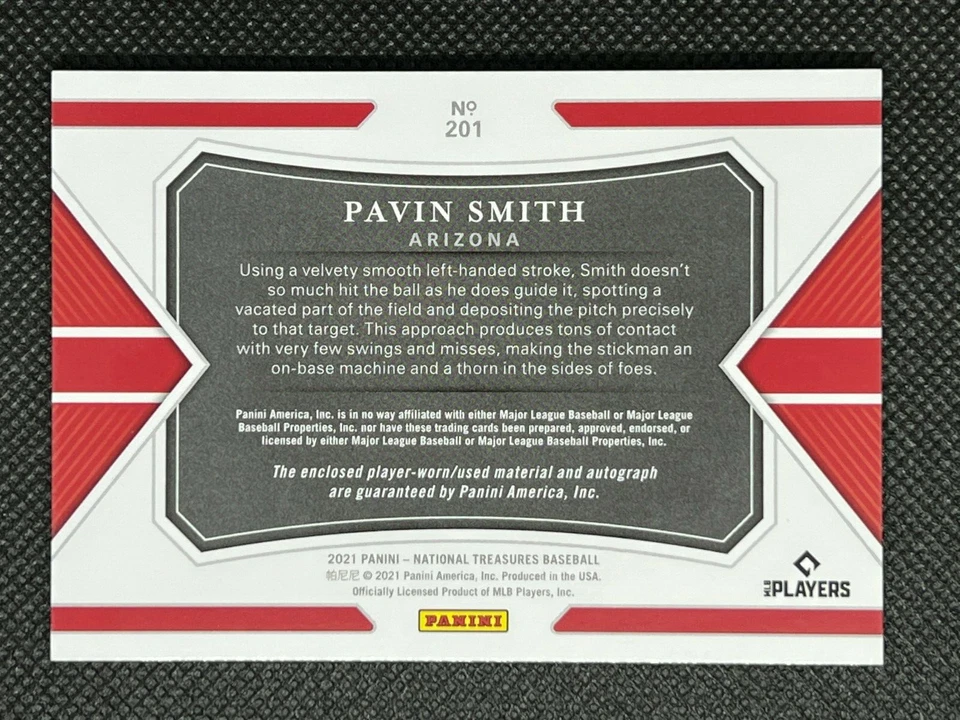 2021 National Treasures Pavin Smith RPA RC Patch Auto #5/10 Diamondbacks - Image 2 of 2