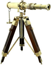 Handmade Brass Telescope 12" Polished with Wooden Tripod Stand Golden